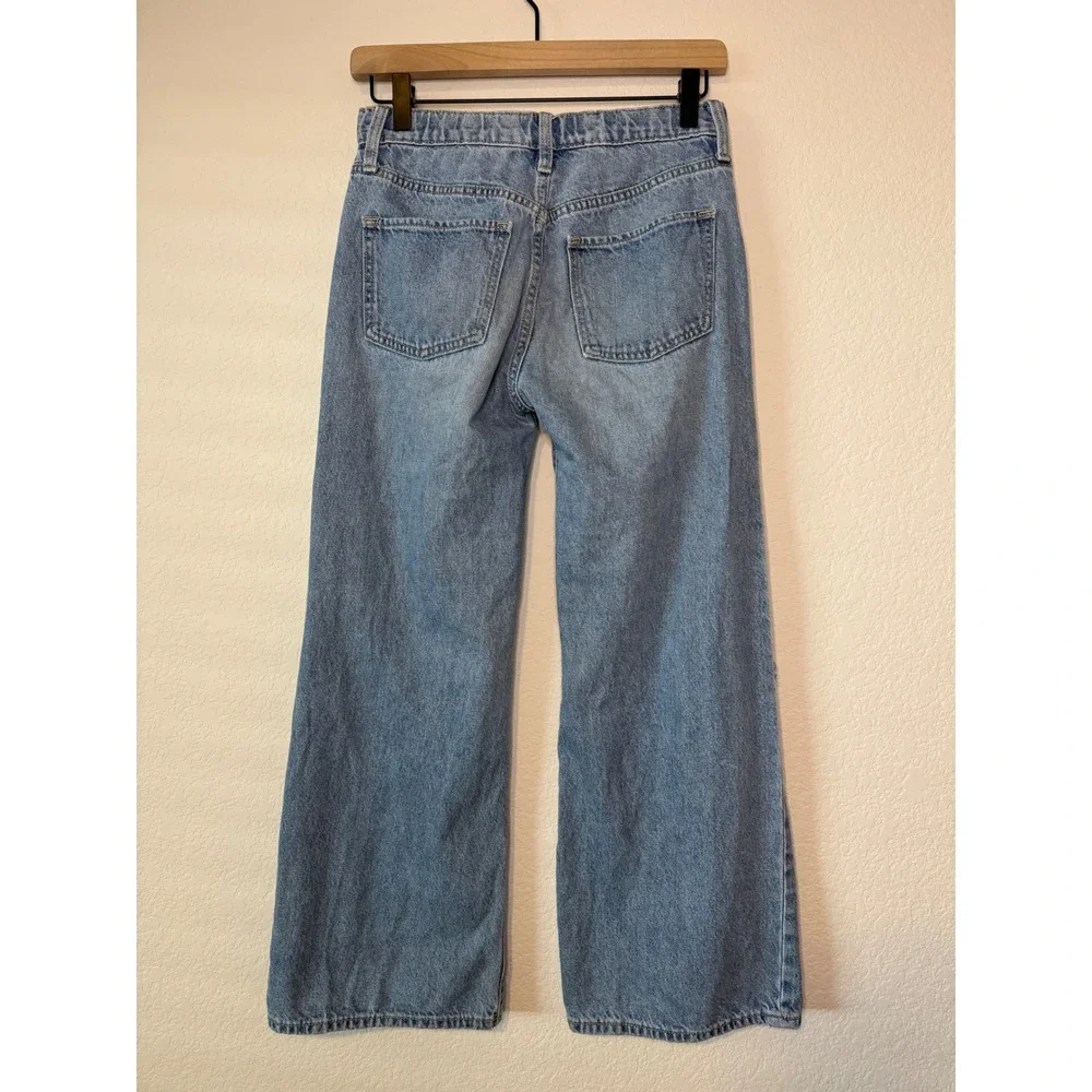 Old Navy Girls High Rise Baggy Wide Leg Denim Jeans Size 14 Blue Distressed
